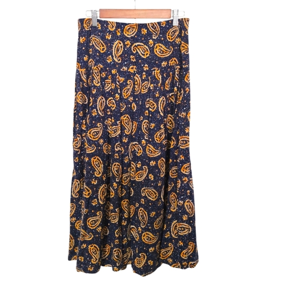 Vintage Speckled Polka Dot Paisley Print Blue and Orange Skirt - Picture 1 of 8